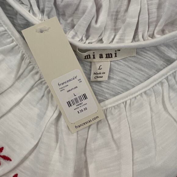 NWT Francesca's Mi ami White W/Red Embroidered Detailed Eyelet Top - Picture 6 of 10
